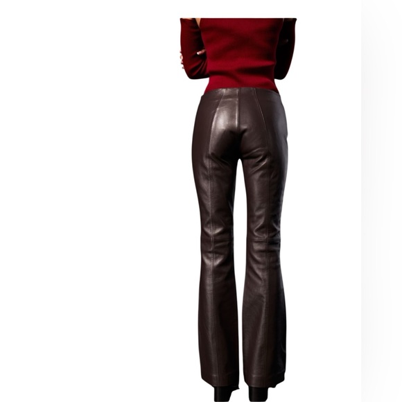 About You x Bella Chocolate Brown Flare Lamb Leather Pants Medium Size 8 - Picture 2 of 16